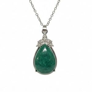 Elegant‎ Teardrop Green Strawberry Quartz Gemstone Necklace with Crystal Accents